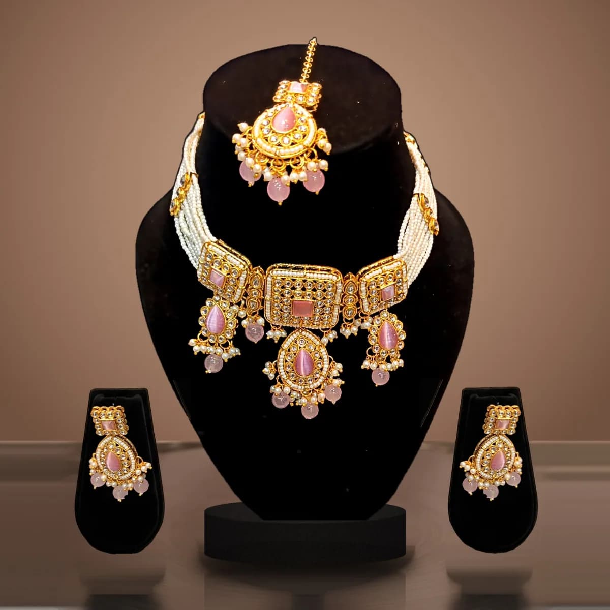 Rani Pink Kundan Pearl Choker Set